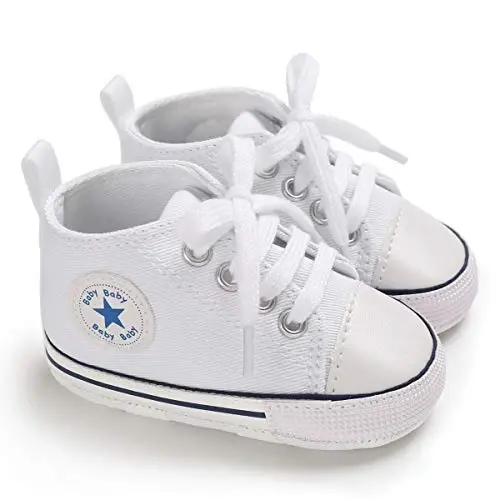 KIDSUN Unisex Baby Boys Girls High Top Sneaker Soft Anti-Slip Sole Newborn Infant First Walkers Canvas Denim Shoes - 4