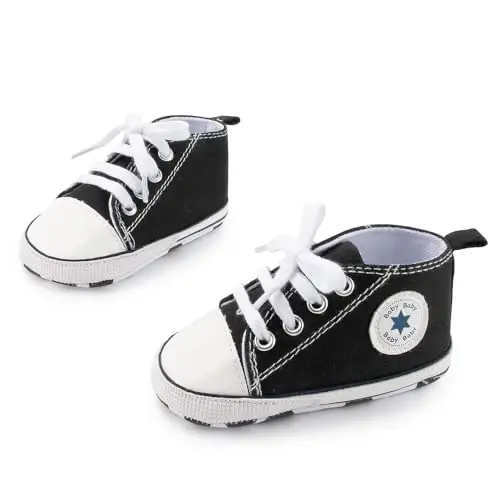 KIDSUN Unisex Baby Boys Girls High Top Sneaker Soft Anti-Slip Sole Newborn Infant First Walkers Canvas Denim Shoes - 3