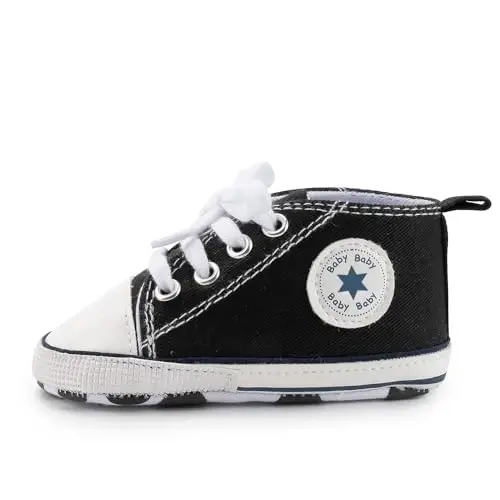 KIDSUN Unisex Baby Boys Girls High Top Sneaker Soft Anti-Slip Sole Newborn Infant First Walkers Canvas Denim Shoes - 4