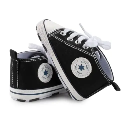 KIDSUN Unisex Baby Boys Girls High Top Sneaker Soft Anti-Slip Sole Newborn Infant First Walkers Canvas Denim Shoes - KIDSUN (1)