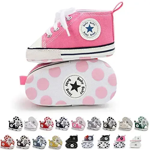 KIDSUN Unisex Baby Boys Girls High Top Sneaker Soft Anti-Slip Sole Newborn Infant First Walkers Canvas Denim Shoes 