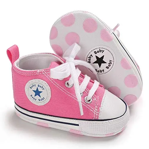 KIDSUN Tutoo Unisex Baby Boys Girls High Top Sneaker Soft Anti-Slip Sole Newborn Infant First Walkers Canvas Denim Shoes - 4