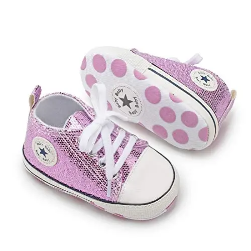 KIDSUN Unisex Baby Boys Girls High Top Sneaker Soft Anti-Slip Sole Newborn Infant First Walkers Canvas Denim Shoes - 4