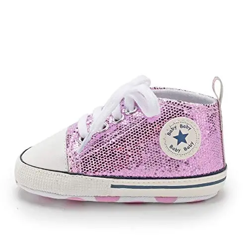 KIDSUN Unisex Baby Boys Girls High Top Sneaker Soft Anti-Slip Sole Newborn Infant First Walkers Canvas Denim Shoes - 5