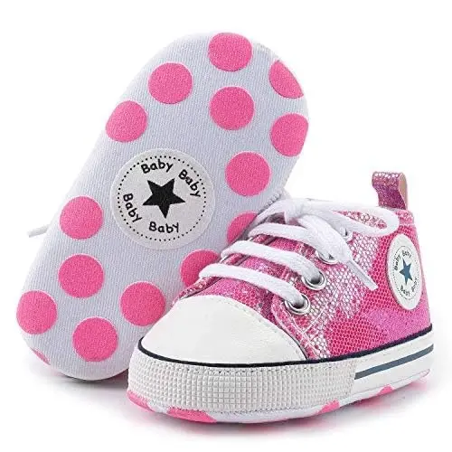 KIDSUN Unisex Baby Boys Girls High Top Sneaker Soft Anti-Slip Sole Newborn Infant First Walkers Canvas Denim Shoes - 2