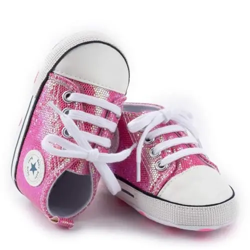 KIDSUN Unisex Baby Boys Girls High Top Sneaker Soft Anti-Slip Sole Newborn Infant First Walkers Canvas Denim Shoes - 4