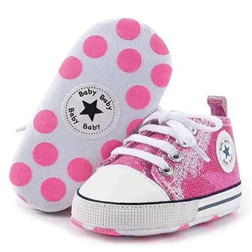 KIDSUN Unisex Baby Boys Girls High Top Sneaker Soft Anti-Slip Sole Newborn Infant First Walkers Canvas Denim Shoes - 2