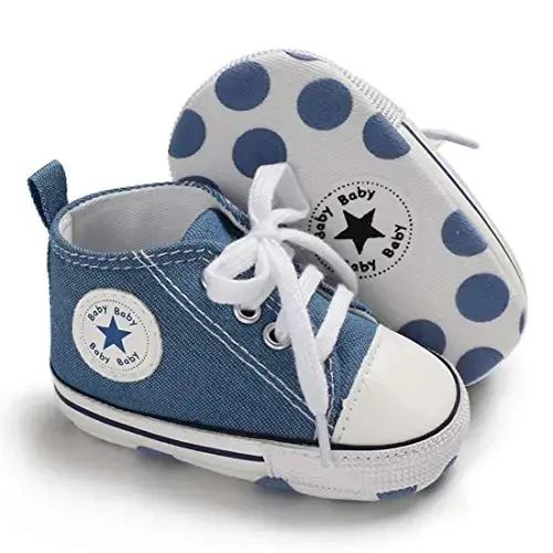 KIDSUN Unisex Baby Boys Girls High Top Sneaker Soft Anti-Slip Sole Newborn Infant First Walkers Canvas Denim Shoes - KIDSUN