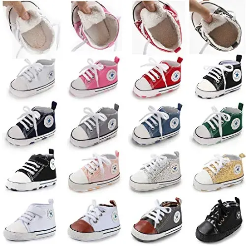 KIDSUN Unisex Baby Boys Girls High Top Sneaker Soft Anti-Slip Sole Newborn Infant First Walkers Canvas Denim Shoes - 2