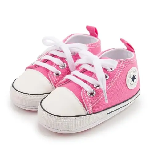 KIDSUN Unisex Baby Boys Girls High Top Sneaker Soft Anti-Slip Sole Newborn Infant First Walkers Canvas Denim Shoes - 4