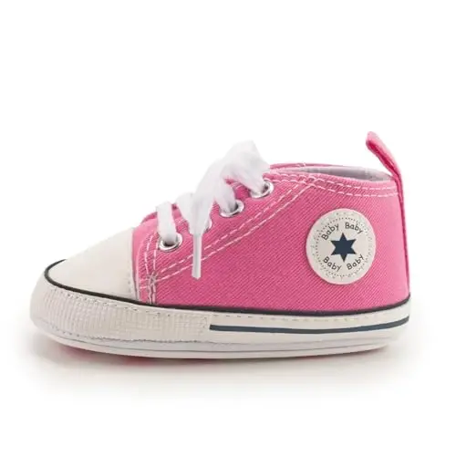 KIDSUN Unisex Baby Boys Girls High Top Sneaker Soft Anti-Slip Sole Newborn Infant First Walkers Canvas Denim Shoes - 5