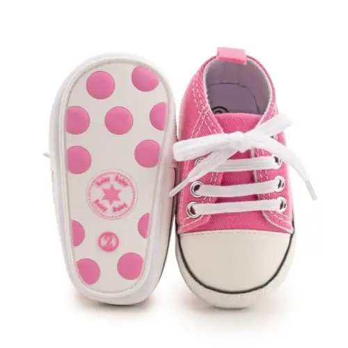 KIDSUN Unisex Baby Boys Girls High Top Sneaker Soft Anti-Slip Sole Newborn Infant First Walkers Canvas Denim Shoes - 6