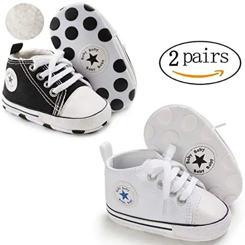 KIDSUN Unisex Baby Boys Girls High Top Sneaker Soft Anti-Slip Sole Newborn Infant First Walkers Canvas Denim Shoes - KIDSUN (1)