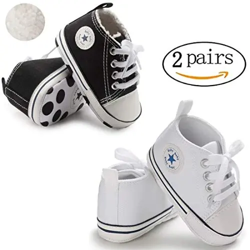 KIDSUN Tutoo Unisex Baby Boys Girls High Top Sneaker Soft Anti-Slip Sole Newborn Infant First Walkers Canvas Denim Shoes - 3