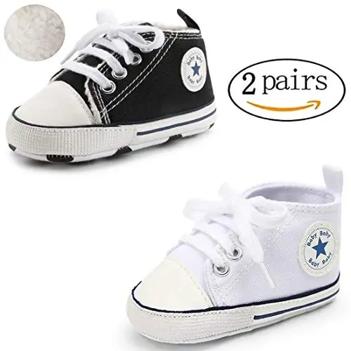 KIDSUN Tutoo Unisex Baby Boys Girls High Top Sneaker Soft Anti-Slip Sole Newborn Infant First Walkers Canvas Denim Shoes - 5