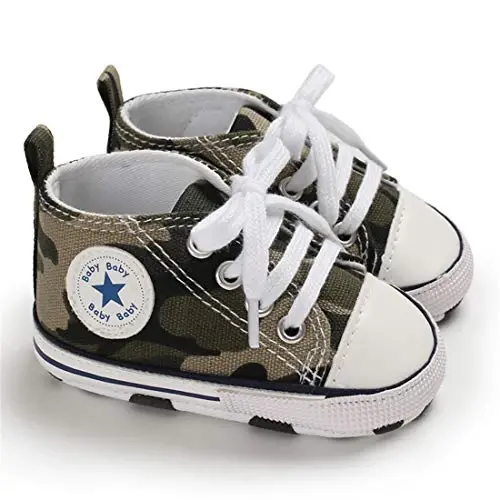 KIDSUN Tutoo Unisex Baby Boys Girls High Top Sneaker Soft Anti-Slip Sole Newborn Infant First Walkers Canvas Denim Shoes - 10