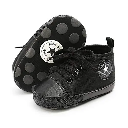 KIDSUN Unisex Baby Boy Girl Canvas Sneaker Soft Sole Infant Lace up Newborn Ankle Toddler First Walkers Crib Shoes - 1