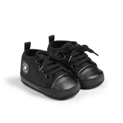 KIDSUN Unisex Baby Boy Girl Canvas Sneaker Soft Sole Infant Lace up Newborn Ankle Toddler First Walkers Crib Shoes - 3