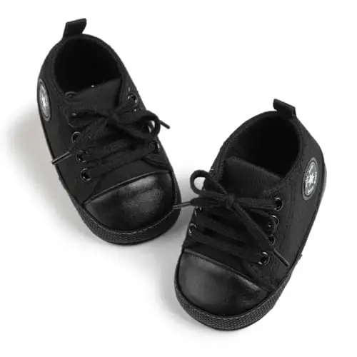 KIDSUN Unisex Baby Boy Girl Canvas Sneaker Soft Sole Infant Lace up Newborn Ankle Toddler First Walkers Crib Shoes - 4
