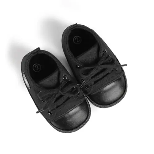 KIDSUN Unisex Baby Boy Girl Canvas Sneaker Soft Sole Infant Lace up Newborn Ankle Toddler First Walkers Crib Shoes - 5