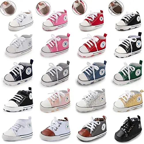 KIDSUN Unisex Baby Boy Girl Canvas Sneaker Soft Sole Infant Lace up Newborn Ankle Toddler First Walkers Crib Shoes - 0 MONTHS AND UP (1)