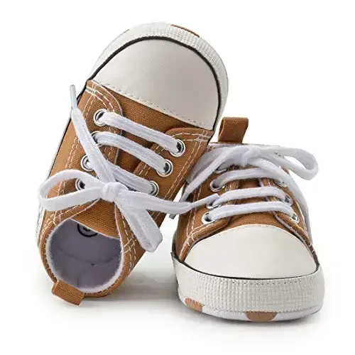 KIDSUN Unisex Baby Boy Girl Canvas Sneaker Soft Sole Infant Lace up Newborn Ankle Toddler First Walkers Crib Shoes - 4