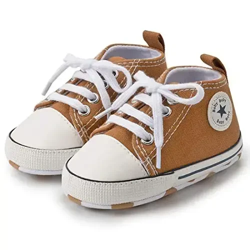 KIDSUN Unisex Baby Boy Girl Canvas Sneaker Soft Sole Infant Lace up Newborn Ankle Toddler First Walkers Crib Shoes - 5