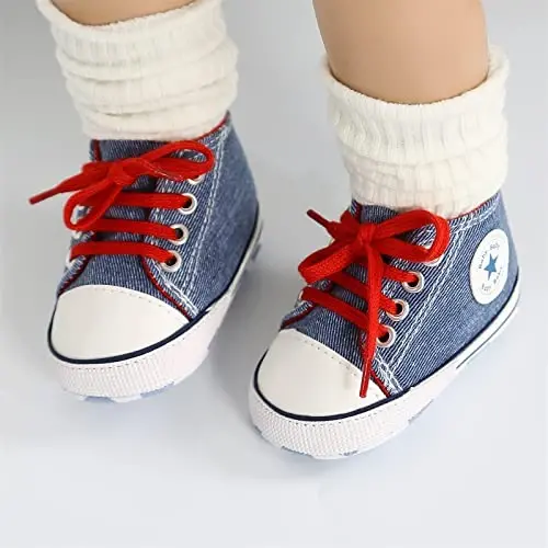 KIDSUN Unisex Baby Boy Girl Canvas Sneaker Soft Sole Infant Lace up Newborn Ankle Toddler First Walkers Crib Shoes - 3
