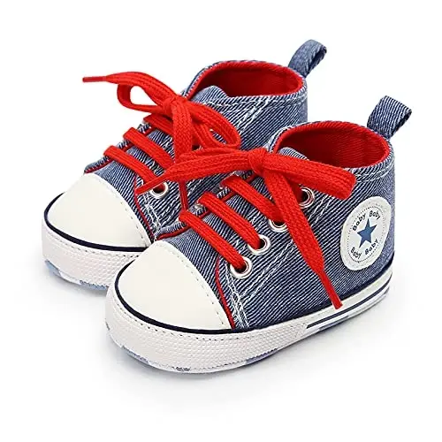 KIDSUN Unisex Baby Boy Girl Canvas Sneaker Soft Sole Infant Lace up Newborn Ankle Toddler First Walkers Crib Shoes - 5