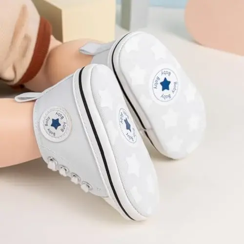 KIDSUN Unisex Baby Boy Girl Canvas Sneaker Soft Sole Infant Lace up Newborn Ankle Toddler First Walkers Crib Shoes - 0 MONTHS AND UP (1)