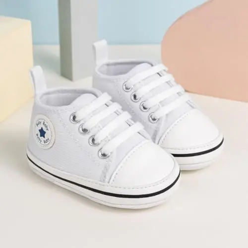 KIDSUN Unisex Baby Boy Girl Canvas Sneaker Soft Sole Infant Lace up Newborn Ankle Toddler First Walkers Crib Shoes - 3