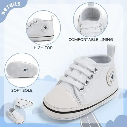 KIDSUN Unisex Baby Boy Girl Canvas Sneaker Soft Sole Infant Lace up Newborn Ankle Toddler First Walkers Crib Shoes - 5