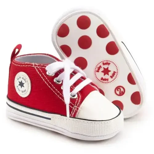 KIDSUN Unisex Baby Boy Girl Canvas Sneaker Soft Sole Infant Lace up Newborn Ankle Toddler First Walkers Crib Shoes - KIDSUN