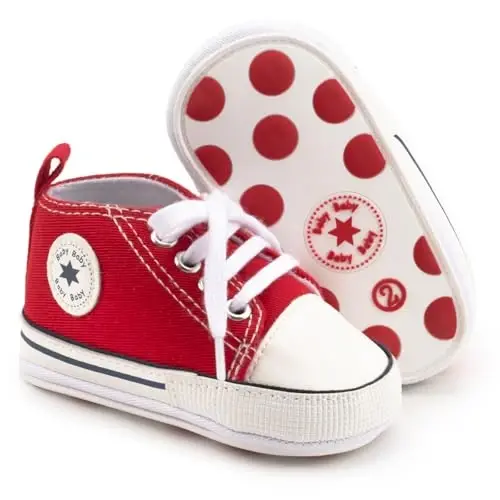 KIDSUN Unisex Baby Boy Girl Canvas Sneaker Soft Sole Infant Lace up Newborn Ankle Toddler First Walkers Crib Shoes 