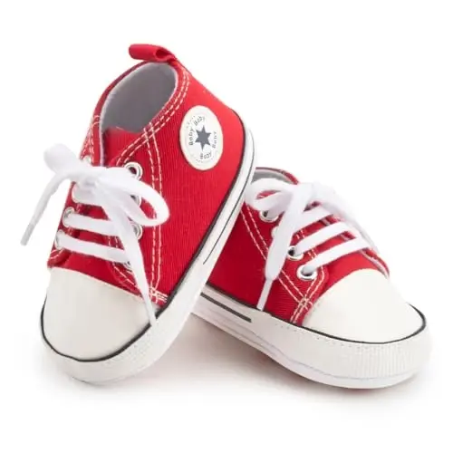 KIDSUN Unisex Baby Boy Girl Canvas Sneaker Soft Sole Infant Lace up Newborn Ankle Toddler First Walkers Crib Shoes - KIDSUN (1)