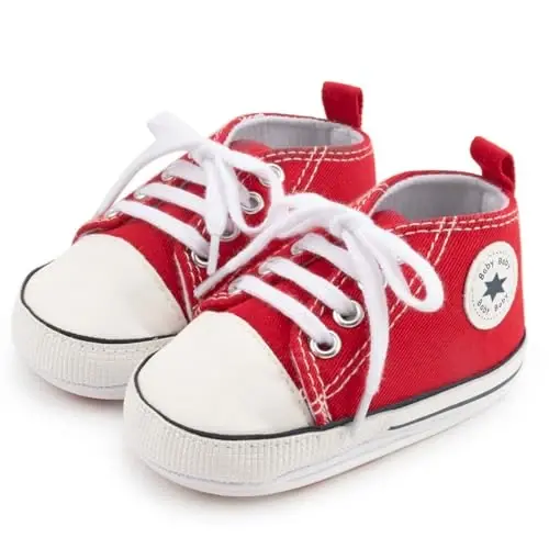 KIDSUN Unisex Baby Boy Girl Canvas Sneaker Soft Sole Infant Lace up Newborn Ankle Toddler First Walkers Crib Shoes - 4