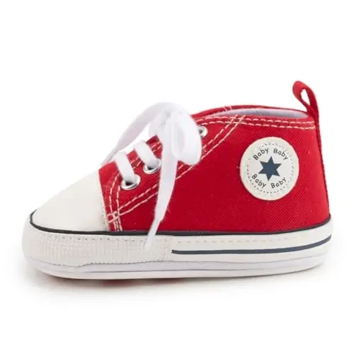 KIDSUN Unisex Baby Boy Girl Canvas Sneaker Soft Sole Infant Lace up Newborn Ankle Toddler First Walkers Crib Shoes - 6