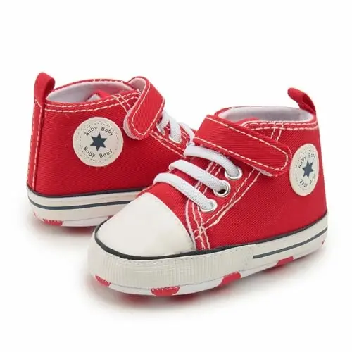 KIDSUN Unisex Baby Boy Girl Canvas Sneaker Soft Sole Infant Lace up Newborn Ankle Toddler First Walkers Crib Shoes - 0 MONTHS AND UP (1)