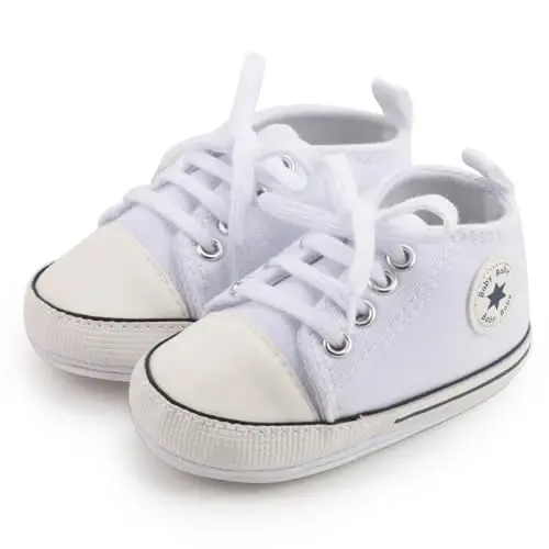 KIDSUN Unisex Baby Boy Girl Canvas Sneaker Soft Sole Infant Lace up Newborn Ankle Toddler First Walkers Crib Shoes 