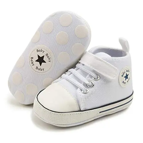 KIDSUN Unisex Baby Boy Girl Canvas Sneaker Soft Sole Infant Lace up Newborn Ankle Toddler First Walkers Crib Shoes 