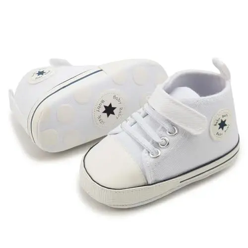 KIDSUN Unisex Baby Boy Girl Canvas Sneaker Soft Sole Infant Lace up Newborn Ankle Toddler First Walkers Crib Shoes - 0 MONTHS AND UP (1)