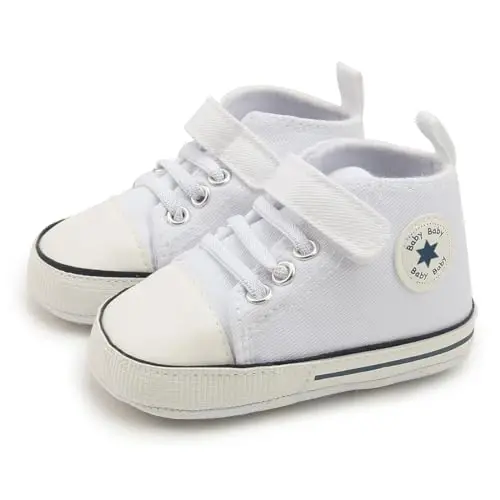 KIDSUN Unisex Baby Boy Girl Canvas Sneaker Soft Sole Infant Lace up Newborn Ankle Toddler First Walkers Crib Shoes - 4