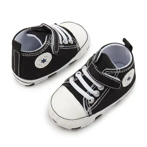 KIDSUN Unisex Baby Boy Girl Canvas Sneaker Soft Sole Infant Lace up Newborn Ankle Toddler First Walkers Crib Shoes - 3