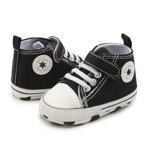 KIDSUN Unisex Baby Boy Girl Canvas Sneaker Soft Sole Infant Lace up Newborn Ankle Toddler First Walkers Crib Shoes - 5