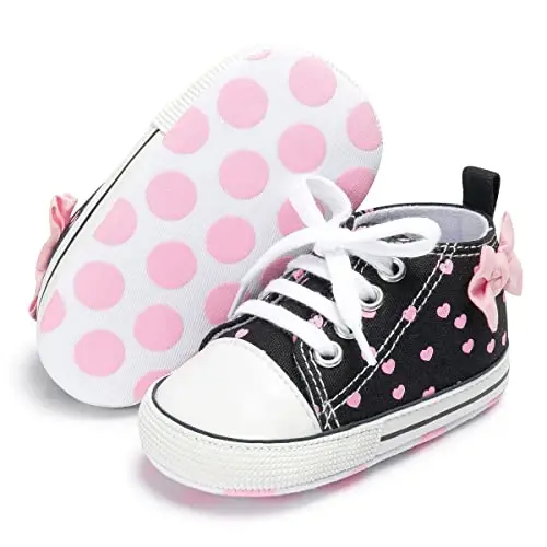 KIDSUN Unisex Baby Boy Girl Canvas Sneaker Soft Sole Infant Lace up Newborn Ankle Toddler First Walkers Crib Shoes 