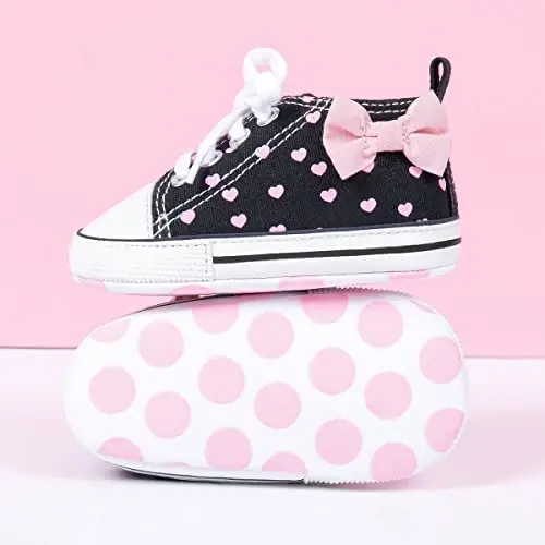 KIDSUN Unisex Baby Boy Girl Canvas Sneaker Soft Sole Infant Lace up Newborn Ankle Toddler First Walkers Crib Shoes - 2