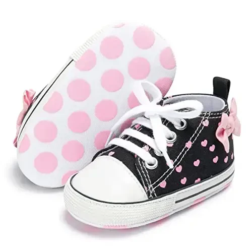 KIDSUN Unisex Baby Boy Girl Canvas Sneaker Soft Sole Infant Lace up Newborn Ankle Toddler First Walkers Crib Shoes 