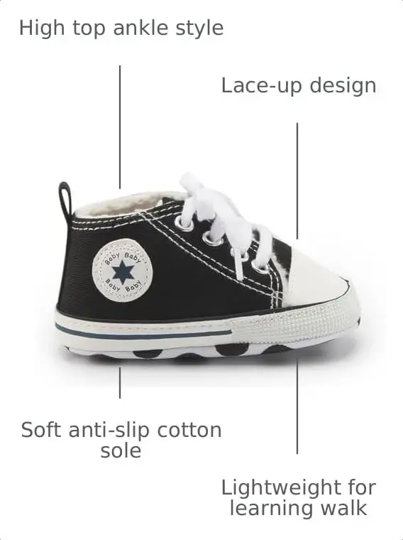 KIDSUN Unisex Baby Boy Girl Canvas Sneaker Soft Sole Infant Lace up Newborn Ankle Toddler First Walkers Crib Shoes - 0 MONTHS AND UP