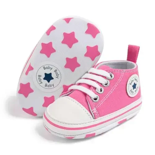 KIDSUN Unisex Baby Boy Girl Canvas Sneaker Soft Sole Infant Lace up Newborn Ankle Toddler First Walkers Crib Shoes 