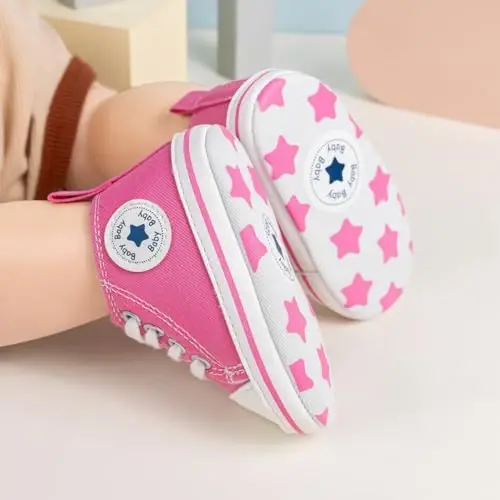 KIDSUN Unisex Baby Boy Girl Canvas Sneaker Soft Sole Infant Lace up Newborn Ankle Toddler First Walkers Crib Shoes - 2